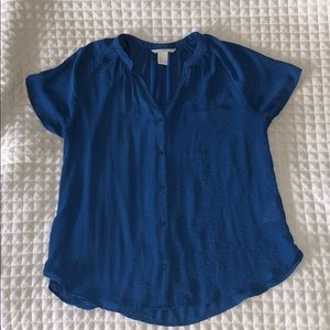 H&M Blue, Button Down, Short Sleeve Blouse